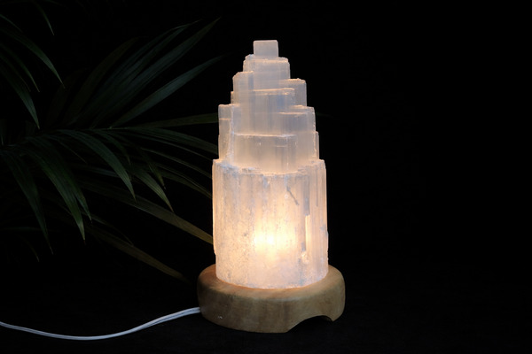 A lamp carved out of selenite from Morocco.